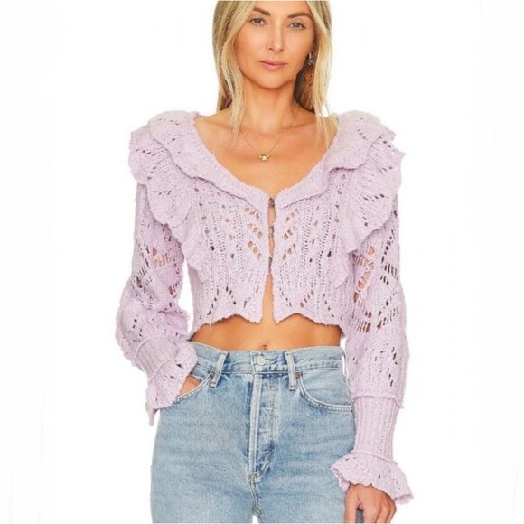 Free People Avery Cardi in Orchid Dust Lavender - Picture 1 of 10